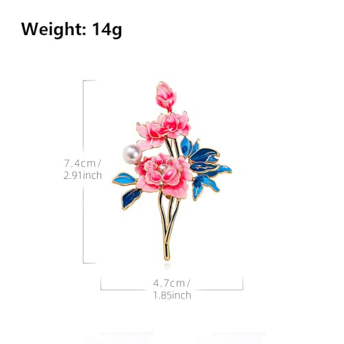 Image of Dainty Flower Brooch Pin for Women Graceful Peony Pearl Enamel Badge Lapel Pin Brightly Colored Corsage Pin Chic Banquet Party Jewelry Dress Accessories Gift