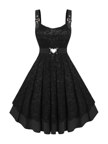 Image of Rosegal Women Plus Size Retro Lace Belt Party Cocktail Dress | 1950s Vintage Dress, Wedding Guest-Formal Bridesmaid Dress, Sleeveless Midi Dress, Retro Rockabilly Pinup Dress