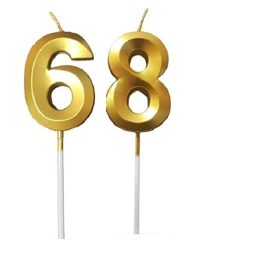 Image of ToyUniverse Number 68 Gold Candle | Sixty Eight Number Candle | Number 68 Metallic Gold Candle for Sixty Eighth Birthday,Anniversary, Surprise Party Cake Decoration Candle (Pack of 2,Number 68)