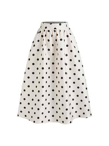 CIDER Skirts for Women Polka Dot Ruffle Maxi Skirt Mid Waist A Line Pocket Elegant Casual Skirts Flowy Long Skirt