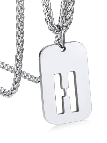 Bandmax H Initial Necklace for Men Women Stainless Steel Dog Tag Pendant Chain with Name Cute Letter Chain Necklace for Birthday Gift for Family
