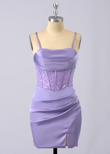 Verngo Satin Sparkly Sequin Homecoming Dresses for Teens Mermaid Mini Cocktail Party Prom Formal Dress2