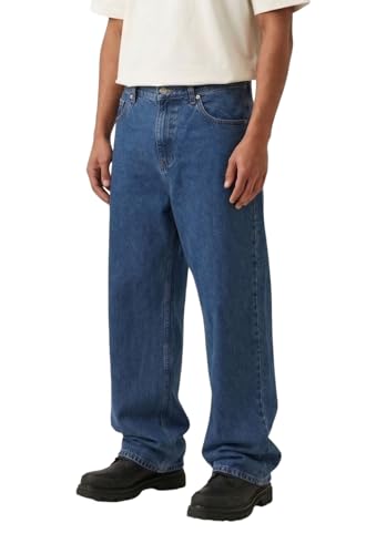 Plaid&Plain Men's Baggy Jeans Wide Leg – Heavyweight 100% Cotton Loose Fit Jeans, Elastic Waist, Multiple Washes Available B01 D-Stone 28X28