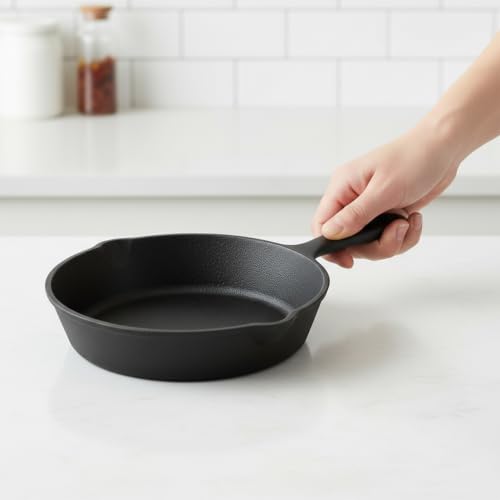 Image of HomeEssentials 20cm Non-Stick Cast Iron Skillet Pan with Silicone Sleeve | Pre-Seasoned Frying Pan, Mini Cast Iron Pan, For Omelette | Induction Friendly | Naturally Nonstick, 100% Pure & Toxin-Free