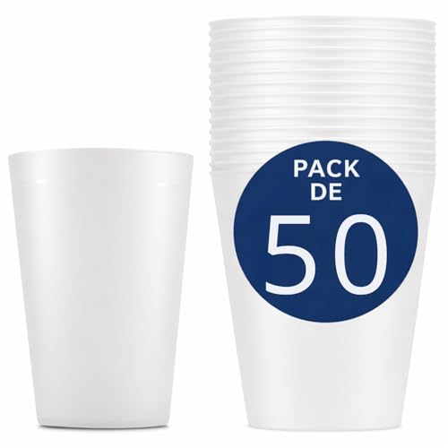 50 Gobelets Plastique Réutilisables 33 cl - Gobelet Rigide Sans BPA en Polypropylène - Lavable Lave Vaisselle, Durable et Idéal Fêtes, Mariages, Anniversaires, Événements - Entreprise Française