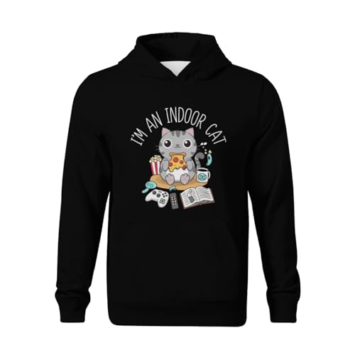 Kids Funny Indoor Gaming Cat Pizza Lover Boys Girls Lightweight Kangaroo Pocket Fleece Hoodies2