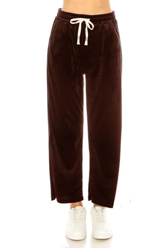 LA12ST Women's Elastic Waist Velour Loose Wide Leg Pants Long Palazzo Casual Flare Jogger with Pockets2