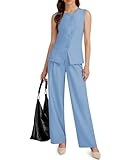 Casly Lamiit Womens Suits 2 Piece Set Business Casual Spring Outfits 2025 Buttons Crew Neck Blazer Vest Long Pants Matching Clothing Light Blue XL