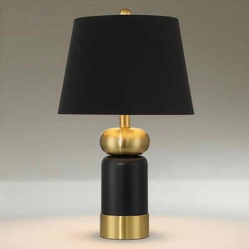 360 Lighting Anthem 21 3/4" High Small Modern Accent Table Lamp Black Gold Brass Finish Metal Single Fabric Black Shade Living Room Bedroom Bedside Nightstand House Office Home Reading Kitchen