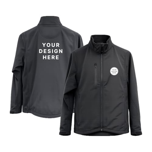 Image of Step Ahead Custom Logo & Text Soft Shell Jacket, Personalised Workwear Coat, Waterproof Windproof Lightweight Jacket for Men Women UK (UK, Alpha, L, Regular, Regular, BLACK)