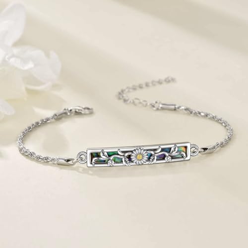 DAYLINLOVE Sunflower Bracelet Sterling Silver Sunflower Abalone Shell Bar Pendant Bracelet Sunflower Pendant Jewellery for Women - Image 4