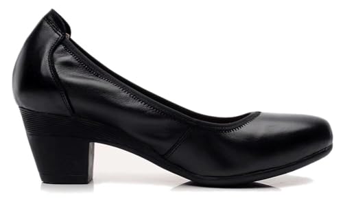 Women's Genuine Leather Chunky Heel Pumps Slip Ons3