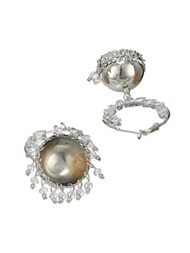 Women's Leaf-Cut AD Studded Hoop Jhumka Earrings
