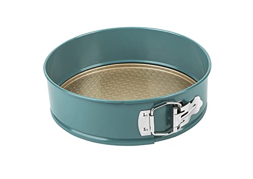 Prestige x Nadiya 23cm Springform Cake Tins for Baking - Non Stick Round 9 Inch Cake Tin, Dishwasher Safe Lightweight Steel Bakeware with 10 Year Guarantee, Teal & Gold