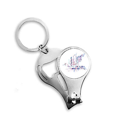 Crowd Cars Skyscraper Watercolor Nail Nipper Ring Key Chain Bottle Opener Clipper