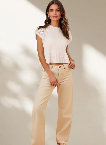 Women's Tops Cropped Hollowed Out Crewneck Cap Sleeve Shirt Cute Ladies Casual Summer Blouses4