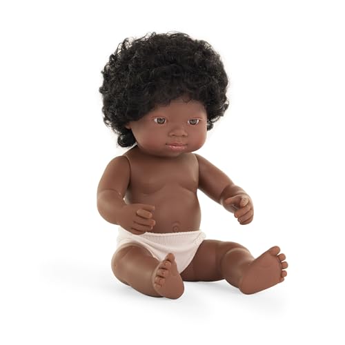 Miniland – Muñeca bebé Africana Niña de Vinilo Suave de 38cm con rasgos étnicos y sexuado para el Aprendizaje de la Diversidad con Suave y Agradable Perfume. Colección de Diferentes etnias y sexos.