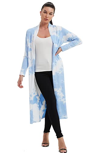 Image of Women's Floor Length Drape Sweater Cardigan -Lightweight Long Sleeve Open Front Maxi Duster with Pockets