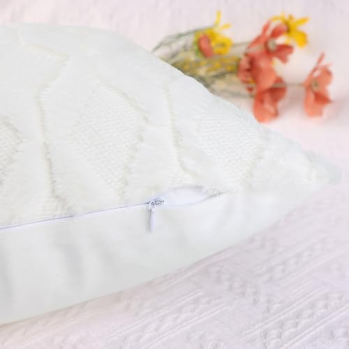 Uxcell Set of 2 Soft Short Plush Decorative Throw Pillow Covers Luxury Style Cushion Pillow Cover for Sofa Bedroom White 45 x 45 cm - Image 4