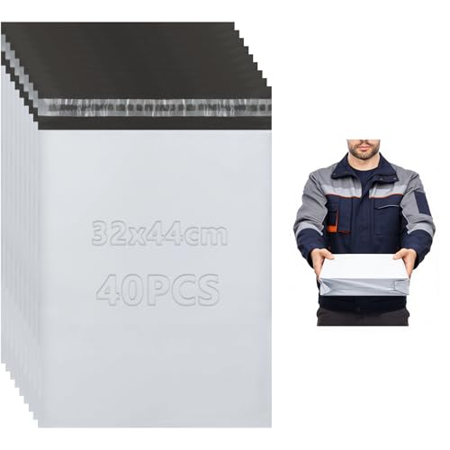 Solivive 40 Stück Kunststoff Versandtaschen,Wasser und Staubdicht Versandtüten Kleidung,Starke Haftung Versandtaschen,Geeignet für den Transport von Waren,Kleidung Usw(32x44cm,Weiß)