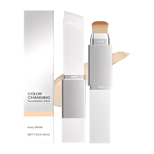 Stick De Base Coreano Que Cambia De Color, Para Todos Los Tipos De Piel, Maquillaje De Base De Cobertura Completa A Media,Con Cabezal Brocha (Blanco marfil)