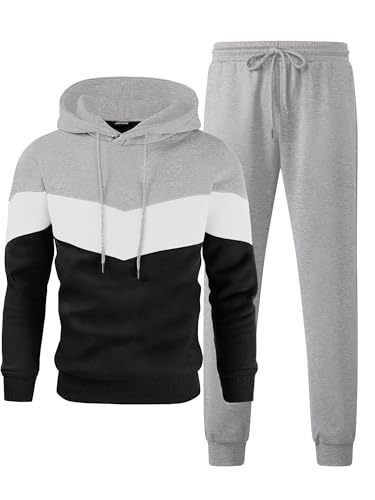 JMIERR Trainingsanzug Herren 2 Teiliges Jogging Anzug Set mit Taschen Farbblock Hoodies mit Hose Männer Baggy Sportanzug Basic Freizeitanzug