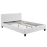 CARO-Möbel Polsterbett Kingston Bettgestell 140 x 200 cm Doppelbett Designbett mit Strasssteinen inklusive Lattenrost Lederimitat in weiß