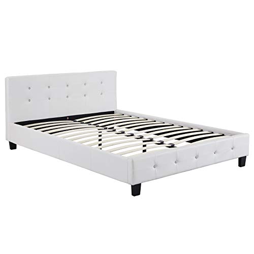CARO-Möbel Polsterbett Kingston Bettgestell 140 x 200 cm Doppelbett Designbett mit Strasssteinen inklusive Lattenrost Lederimitat in weiß