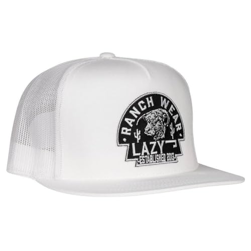 Lazy J Ranch Wear Black & White Bull Trap Classic Five Panel Trucker Hat - Adjustable Unisex Country Hats Western Hats for Men