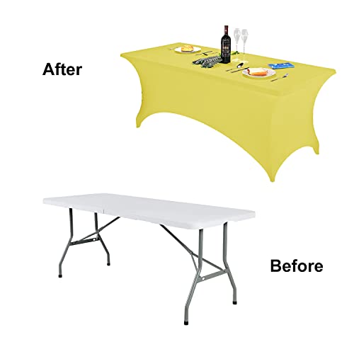 Image of FORLIFE Spandex Table Cover - Fitted 8ft Rectangular Tablecloth, Stretch Patio Cover, Universal for Wedding, Banquet, Party (Yellow)