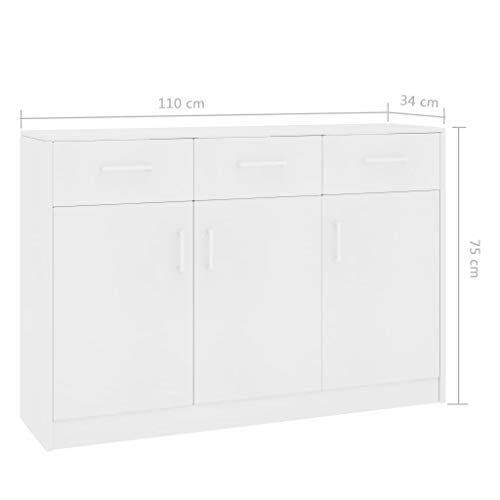 Vidaxl Buffet Sideboard, Storage Console Table With 3 Drawers And 3 Doors, Buffet Server Cupboard For Kitchen, Dining Room, Living Room, White 43.3X13.4X29.5 Inch Chipboard #TOP1
