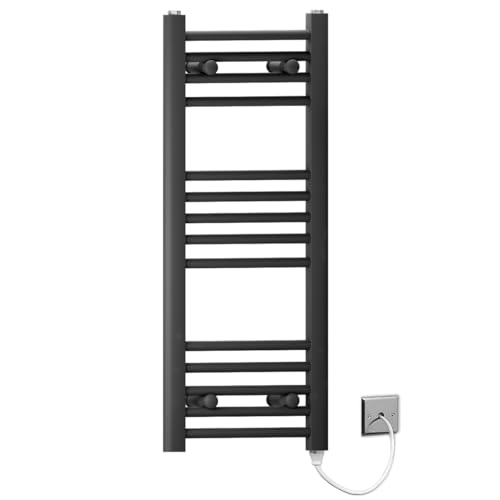 Myhomeware 300mm Wide Flat Black Electric Pre-Filled Heated Towel Rail Radiator For Bathroom Designer UK (300 * 800mm Electric Black)