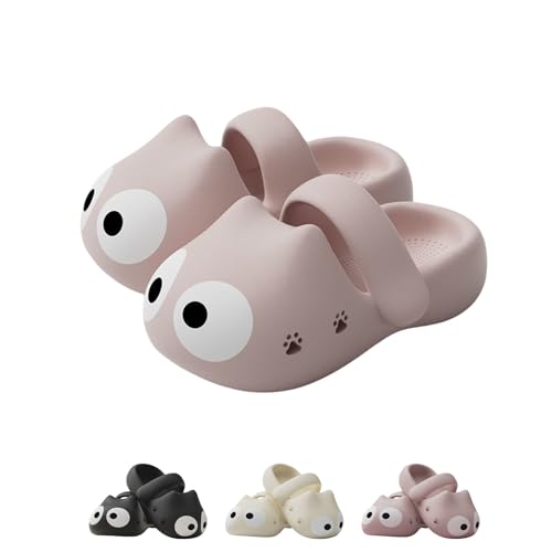 Big Eye Cat Slippers, Closed Toe Women'S Summer Thick-Soled Non-Slip Beach Shoes,Cute Cat Cartoon Shower Slippers