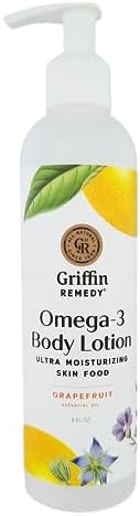 Griffin Remedy Omega-3 Body Lotion-Grapefruit Essential Oils and Organic MSM, Ultra Moisturizing, All Natural, Paraben Free, Sulfate Free 8 fl oz