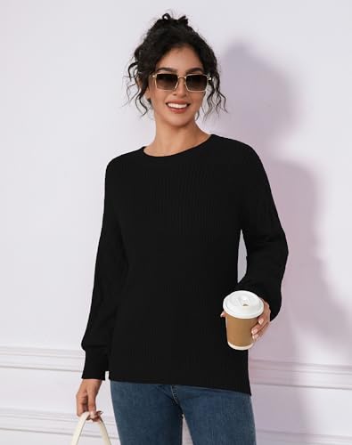 Fall Sweaters for Women 2025 - Lightweight, Honeycomb Long Sleeve, Elastic Hem, Crew Neck, Textured Knit Pullover