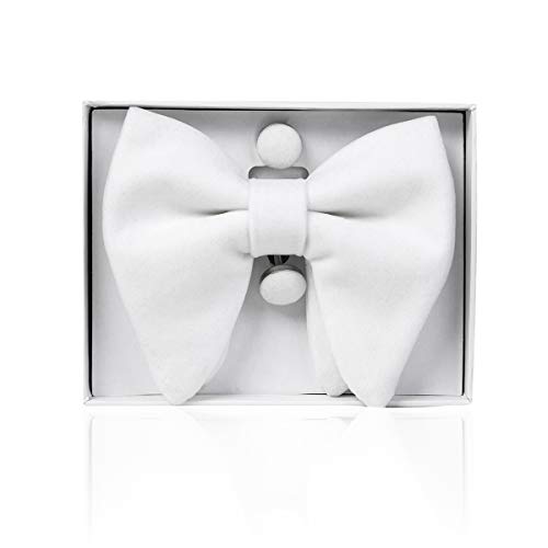 Image of GUSLESON Mens Solid Plaid Velvet Pre-tied Adjustable Bow Tie and Pocket Square Cufflink Set with Gift Box
