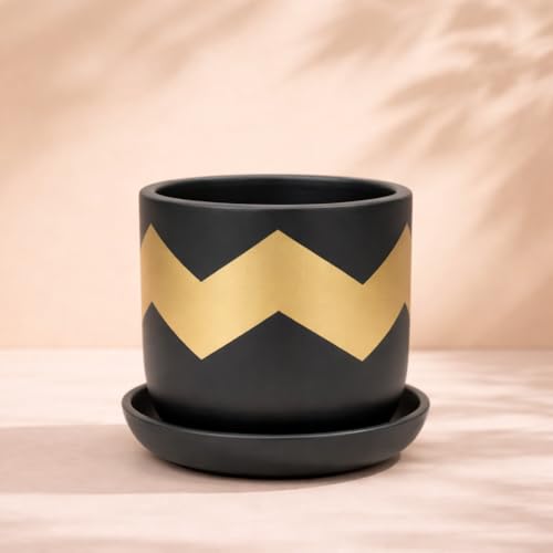 Image of Urban Upvan Terracotta Flower Pots for Garden, Dining Table & Home Decor | Elegant Planter for Living Room & Indoor Plants| Black