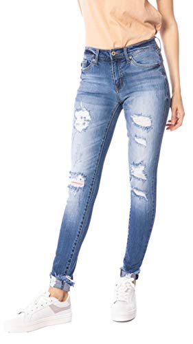 Kan Can Jeans Medium Wash Mid-Rise Distressed Ripped Skinny Jeans KC7103M (7/27)