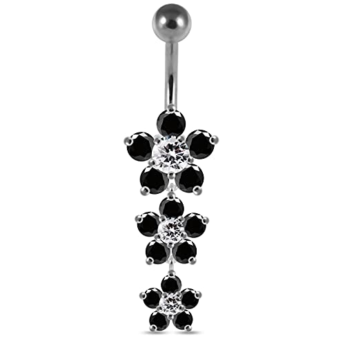 Monster Piercing Schwarze Edelstein Phantasie dreifach Blume baumeln Design Sterling Silberbarren Bauch Piercing