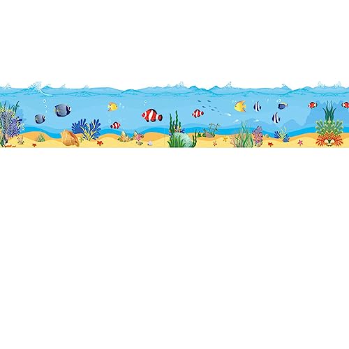 Guest Ruyunlai Frise Murale Autocollant Papier Peint Autocollant imperméable en PVC Plinthe Autocollant de cuisine et de salle de bain Décor Mural Bleu mer...