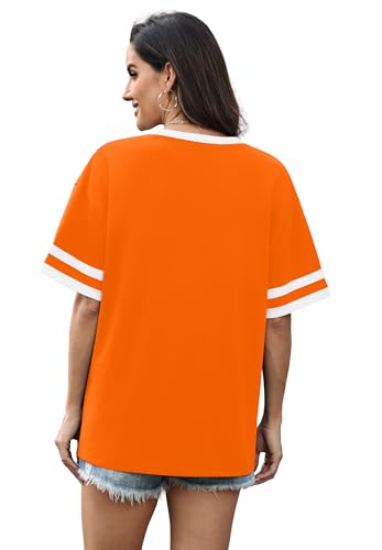 Image of WIHOLL Womens T Shirts Loose Fit Short Sleeve Tees V Neck Color Block Summer Tops 2026 Fashion S-4XL
