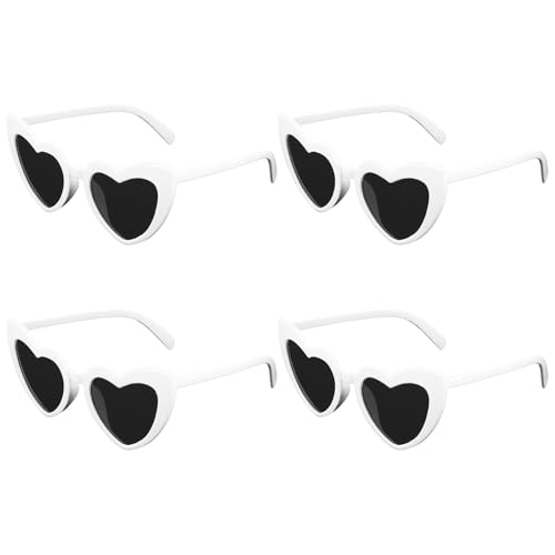 4 Pairs Heart Shaped Sunglasses for Women Vintage Cat Eye Mod Style Heart Glasses Wedding Bride Sunglasses Bulk