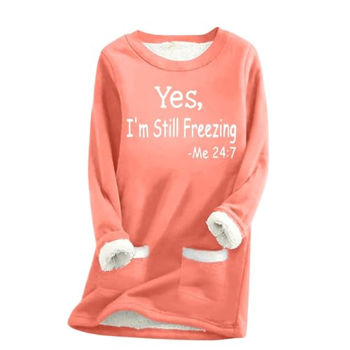 Fleece Crewneck Sweatshirt Women Women’s Thermal Fleece Tops Round Neck Long Sleeve Pullover 1