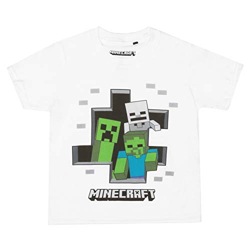 Minecraft Bursting out Camiseta, White, 5-6 Years para Niños