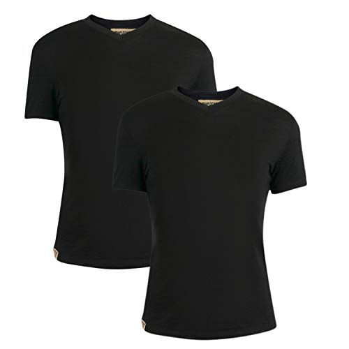 Merino.tech 100% Merino Shirt Damen Wandern - Merinowolle Tshirt Damen Kurzarm - Sport Thermo Unterhemd - Natürlich Weich Unterwäsche (Black Pack of 2, Large)