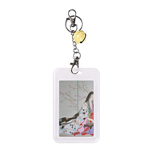 Pochette de protection pour carte motif prune jaune avec cloche porte-badge pratique