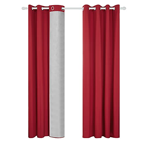 Deconovo Lot de 2 Rideaux Isolation Thermique Doublure Gris Argenté pour Salon Chambre à Oeillets 117x229m Rouge