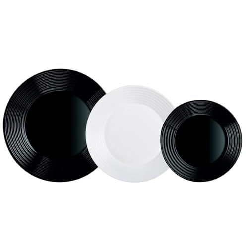Imagen de Luminarc Harena N&b Vajilla Vidrio 18 Piezas-6 Personas Blanco Y Negro