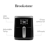 Brookstone Air Fryer – 4.5 Qt, 1300W Large Capacity Fryer with LED Display, 8 Presets, Adjustable Temp, Oil-Free Kitchen Appliance for Baking, Roasting, Frying, Healthy Crispy Meals, Black