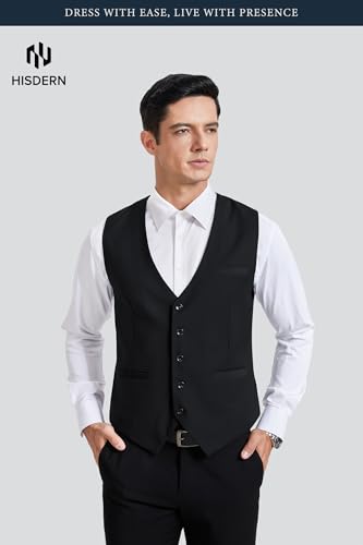 HISDERN Men’s Suit Vest Waistcoat with 3 Pockets Slim Fit for Business Formal Wedding Prom and Casual Tuxedo Wear